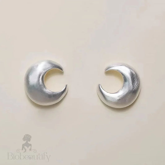 Metallic Brushed Satin Crescent Moon Studs Silver / One Size