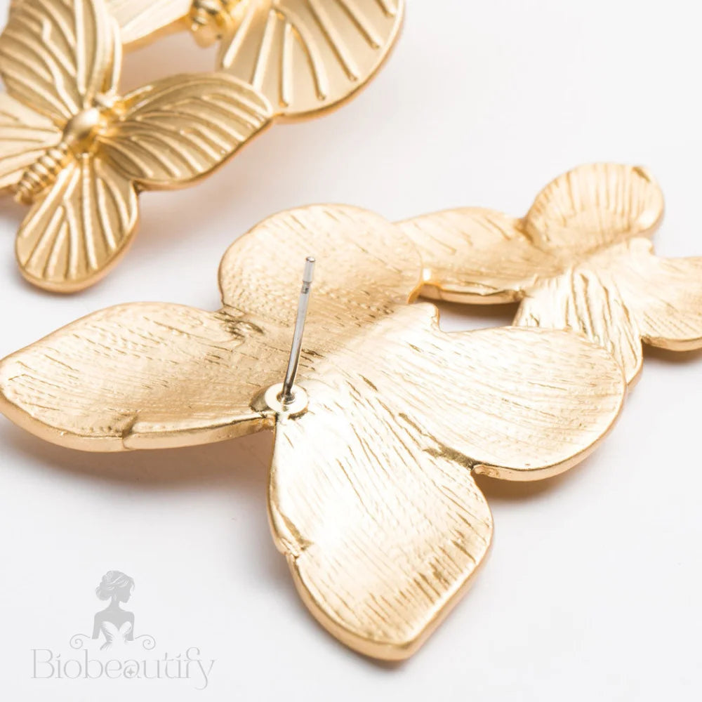 Metallic Double Butterfly Earrings - Gold