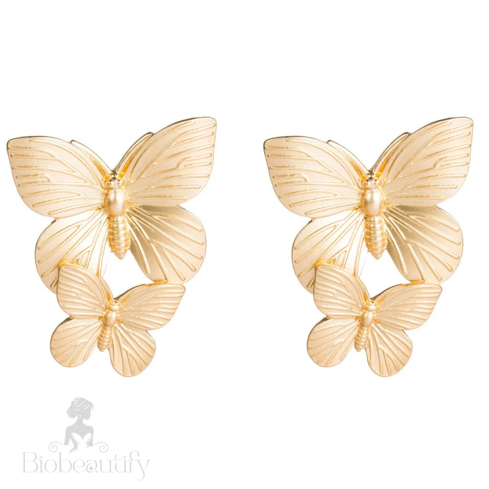 Metallic Double Butterfly Earrings - Gold