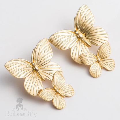 Metallic Double Butterfly Earrings - Gold