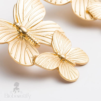 Metallic Double Butterfly Earrings - Gold