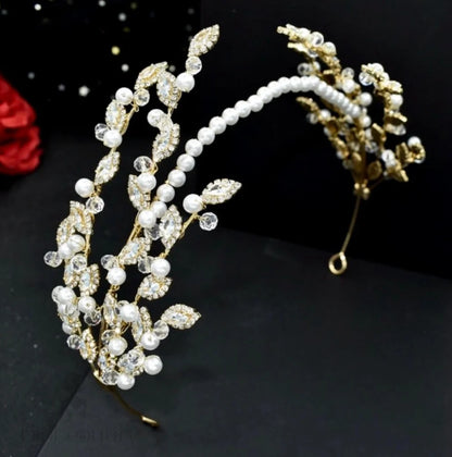 Wedding Hair Accessories - Pearl and Crystal Bridal Headband - Available in Silver and Gold