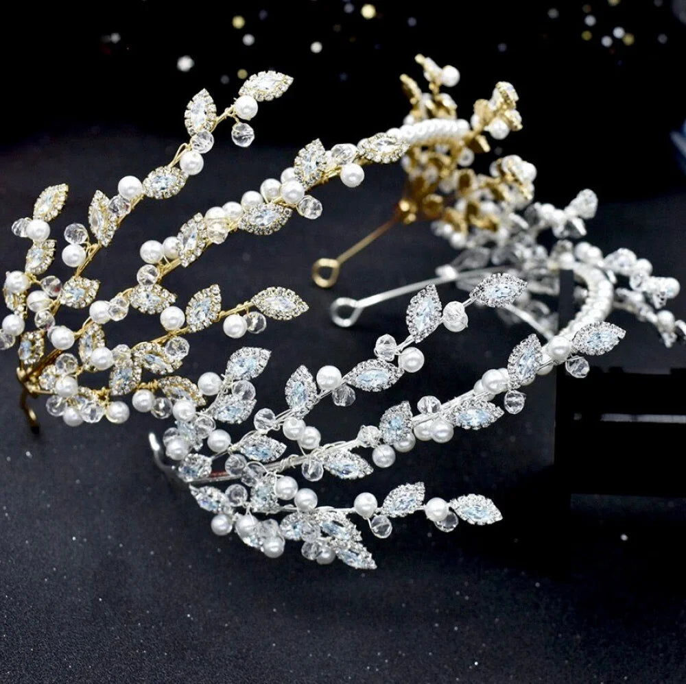 Miami Pearl And Crystal Bridal Headband Silver Gold Options