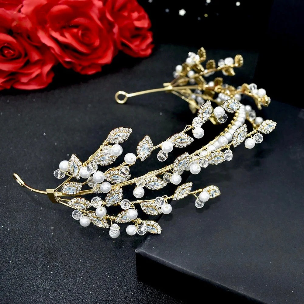 Miami Pearl And Crystal Bridal Headband Silver Gold Options