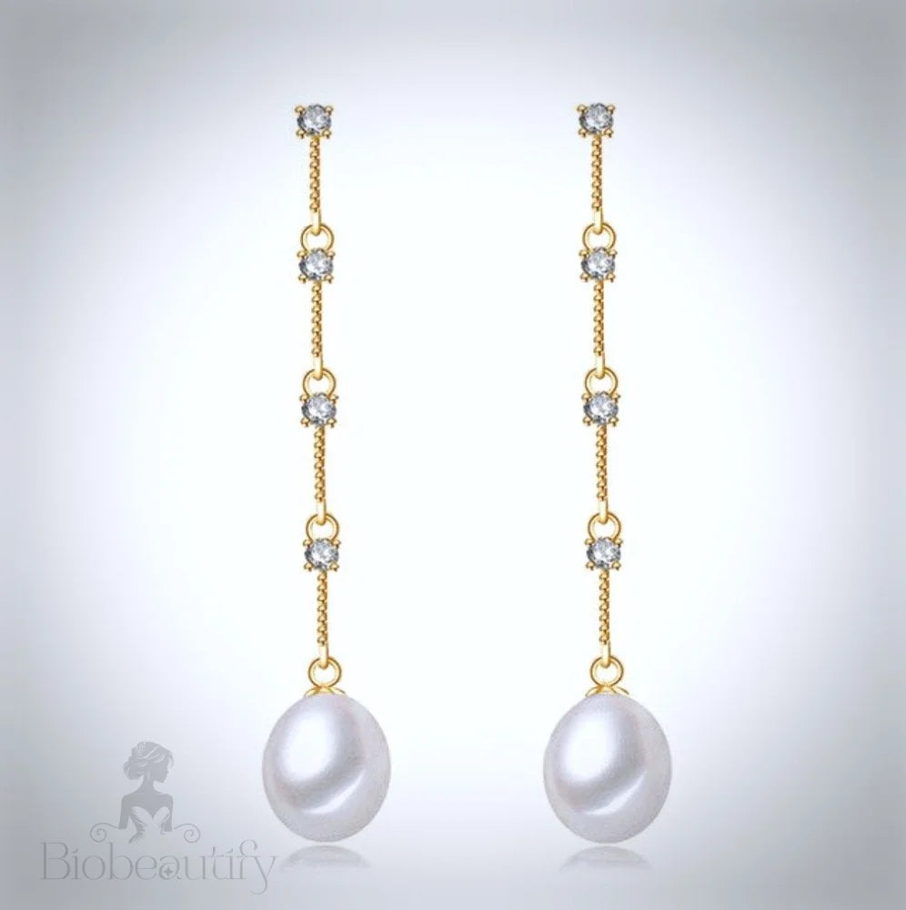 Wedding Jewelry - Pearl and Cubic Zirconia Bridal Earrings - Available in Silver and Yellow Gold