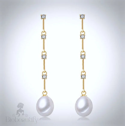 Wedding Jewelry - Pearl and Cubic Zirconia Bridal Earrings - Available in Silver and Yellow Gold