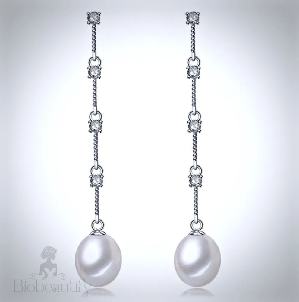 Wedding Jewelry - Pearl and Cubic Zirconia Bridal Earrings - Available in Silver and Yellow Gold