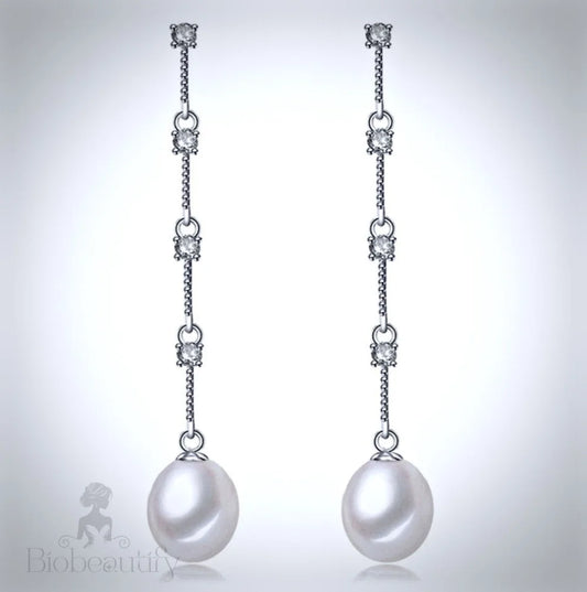 Wedding Jewelry - Pearl and Cubic Zirconia Bridal Earrings - Available in Silver and Yellow Gold