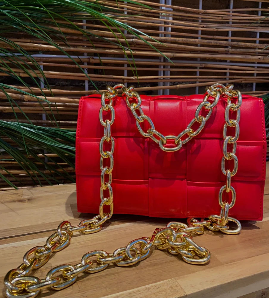 Michelle Gold Large Woven Crossbody Bag Candy Apple /