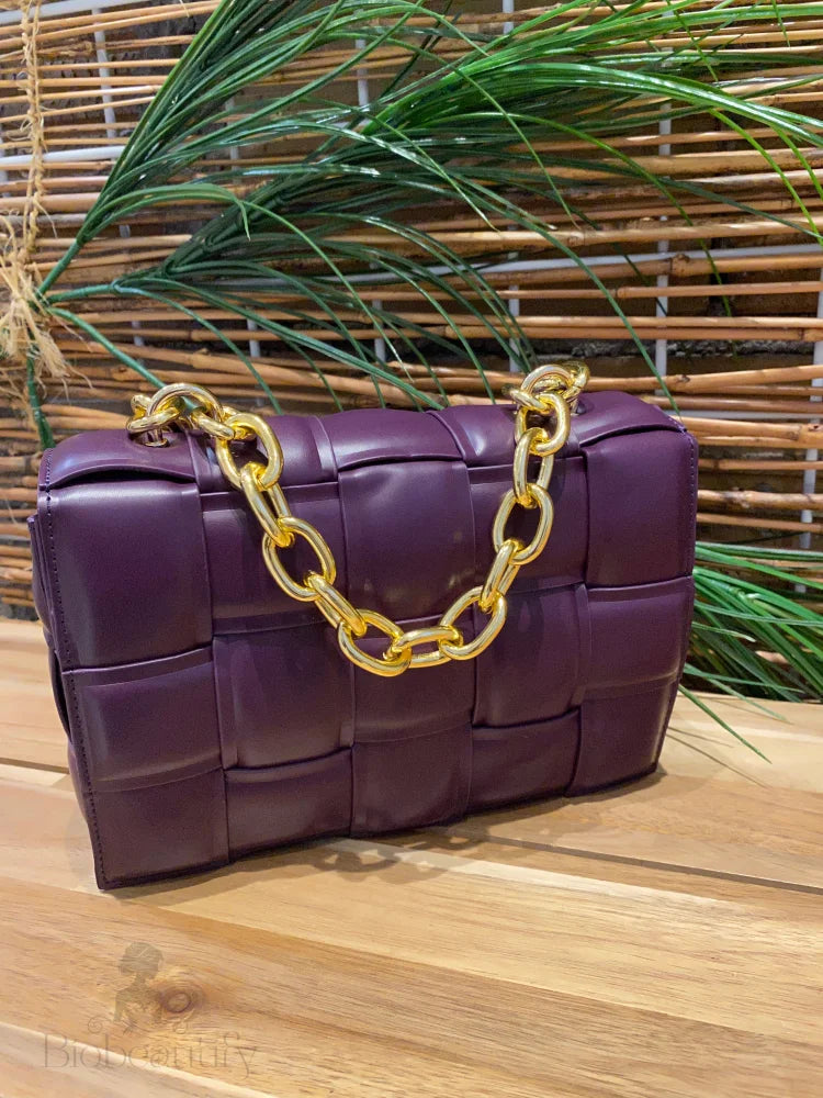 Michelle Gold Large Woven Crossbody Bag Eggplant /