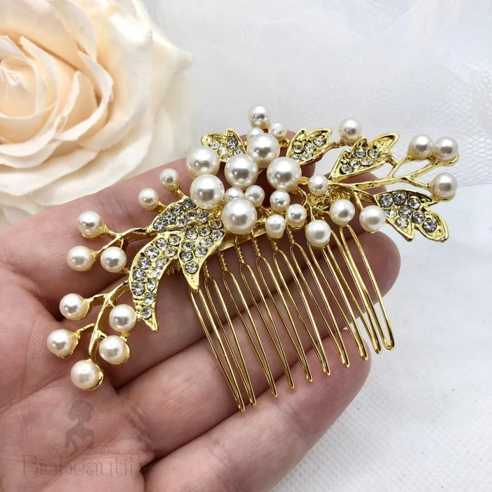 Millie Pearl Bridal Hair Comb Gold Silver Options