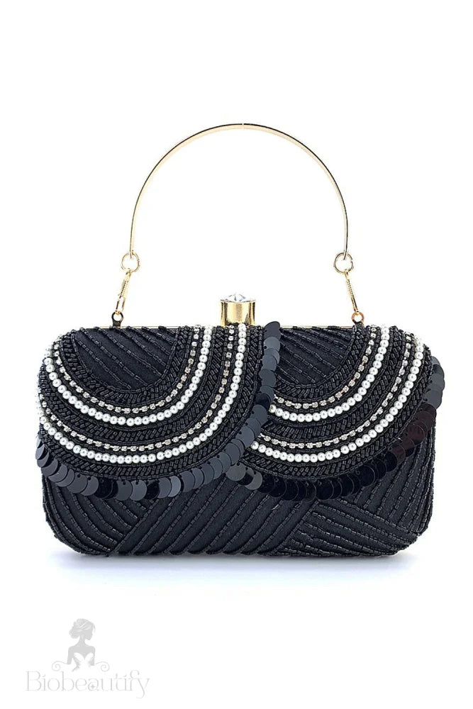 Mini Bolso De Fiesta Con Lentejuelas Y Cuentas Negras