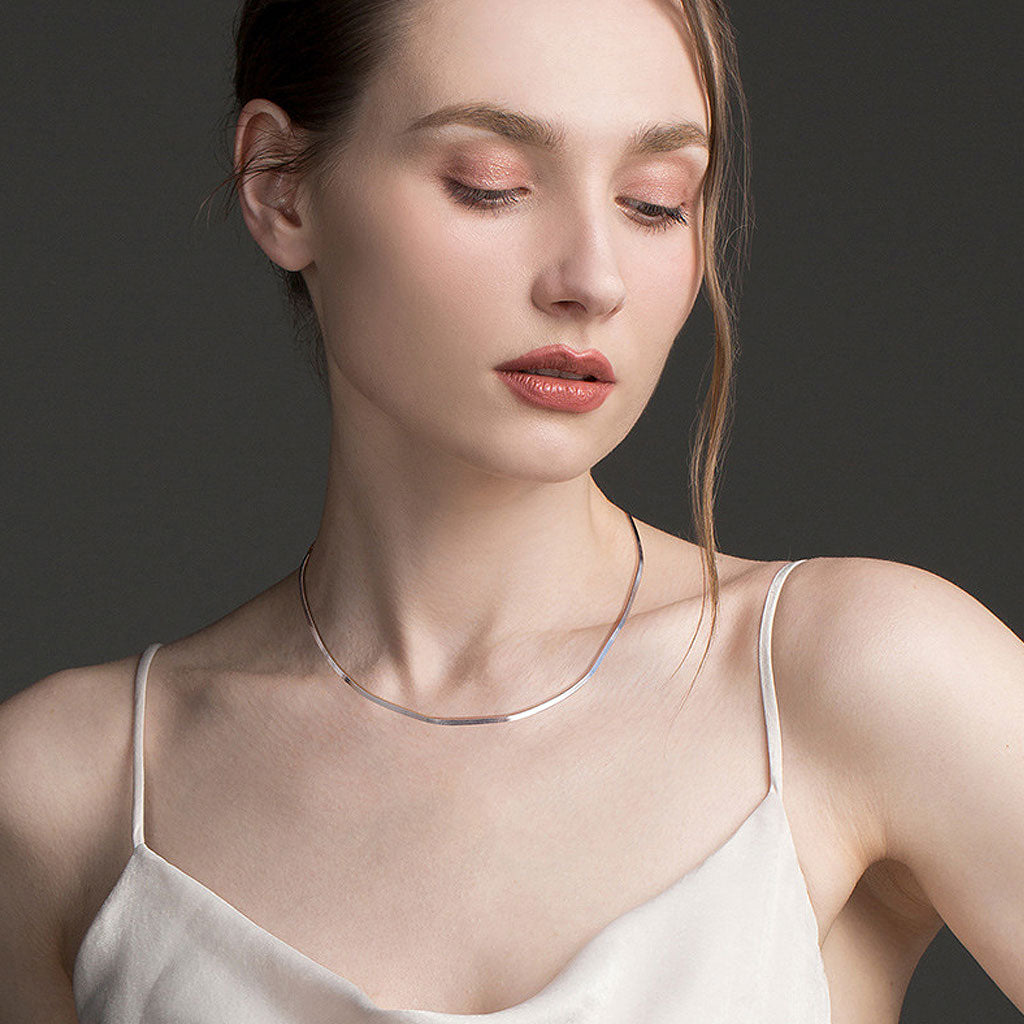 Minimalist Sterling Silver 1.8Mm Flat Snake Chain Necklace
