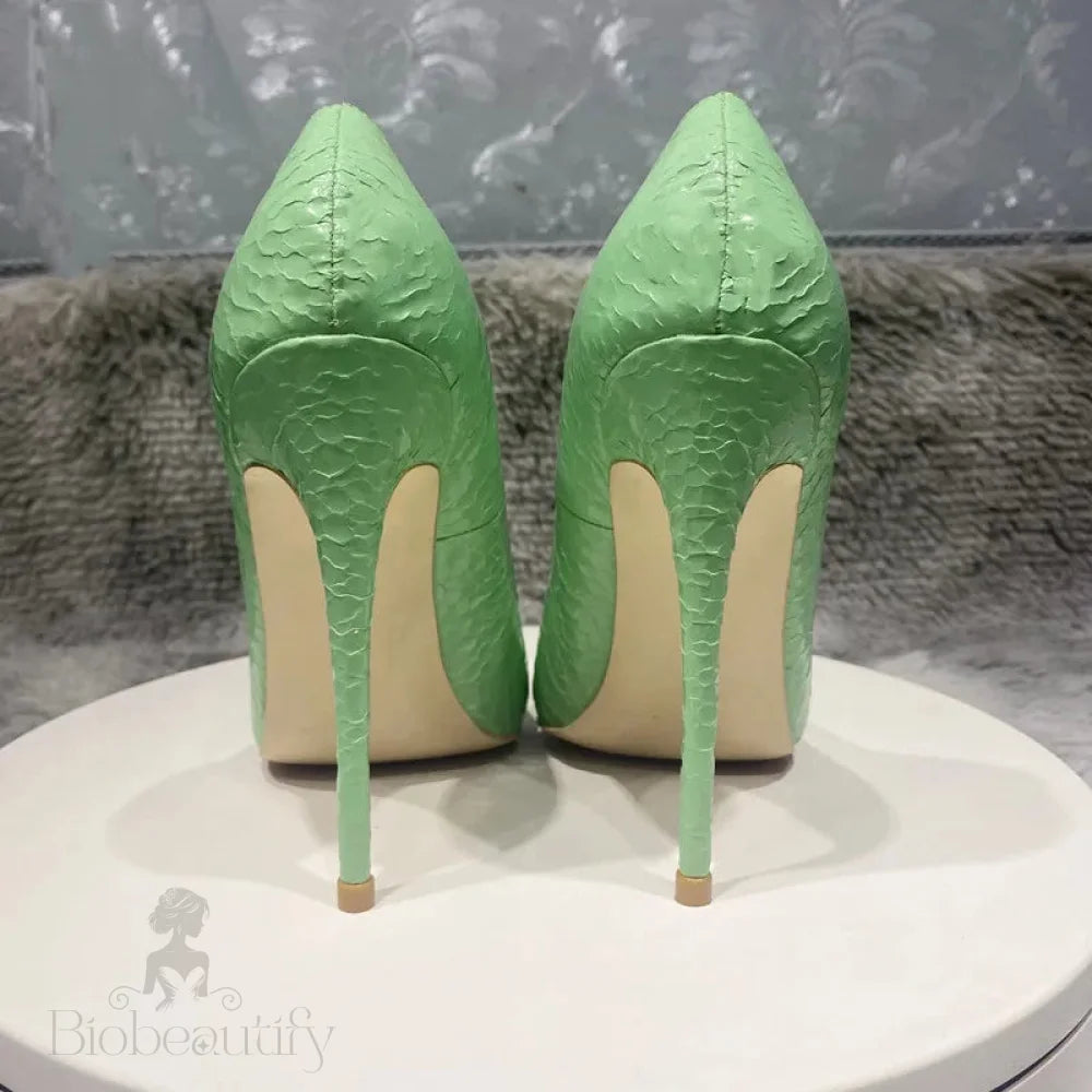 Mint Green Crocodile Effect Pointy Toe High Heel Party Shoes For Women