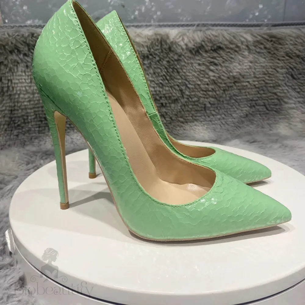 Mint Green Crocodile Effect Pointy Toe High Heel Party Shoes For Women