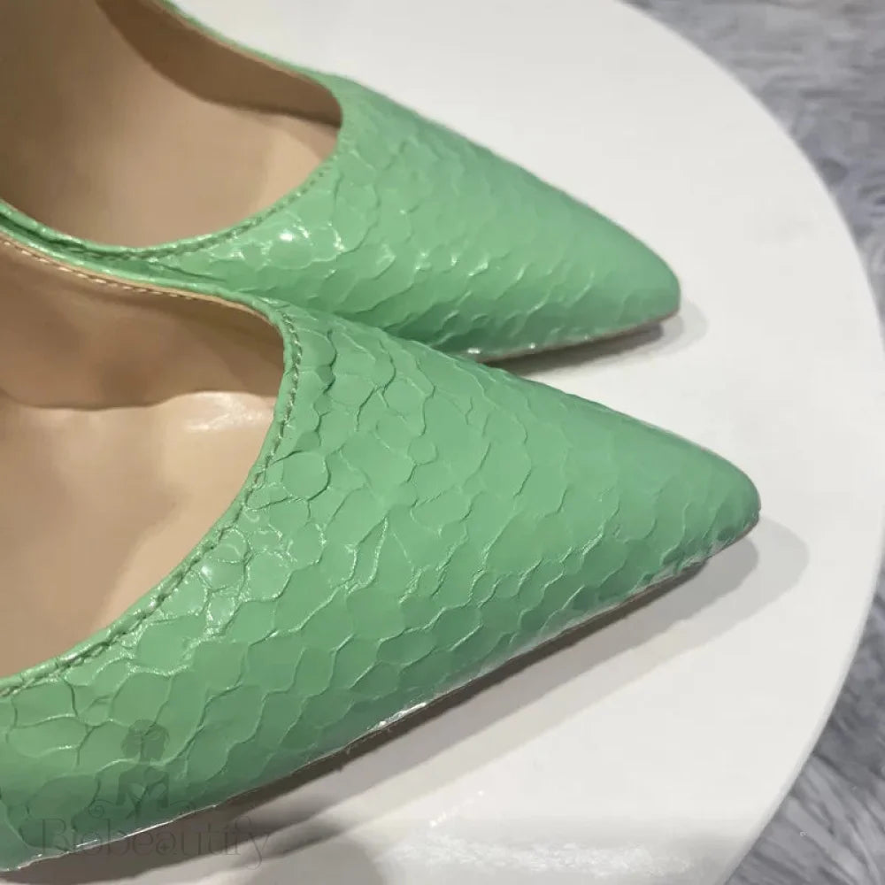 Mint Green Crocodile Effect Pointy Toe High Heel Party Shoes For Women