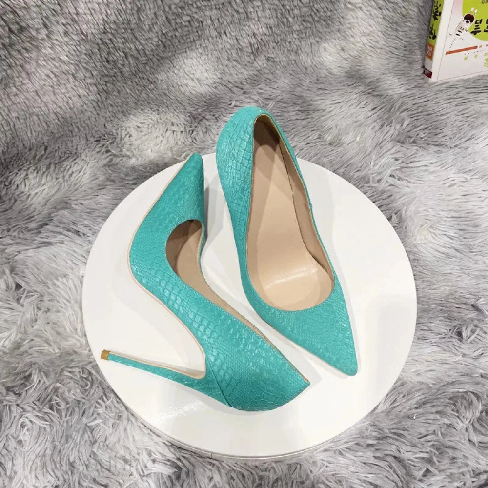 Mint Green Crocodile Effect Pointy Toe High Heel Shoes For Women