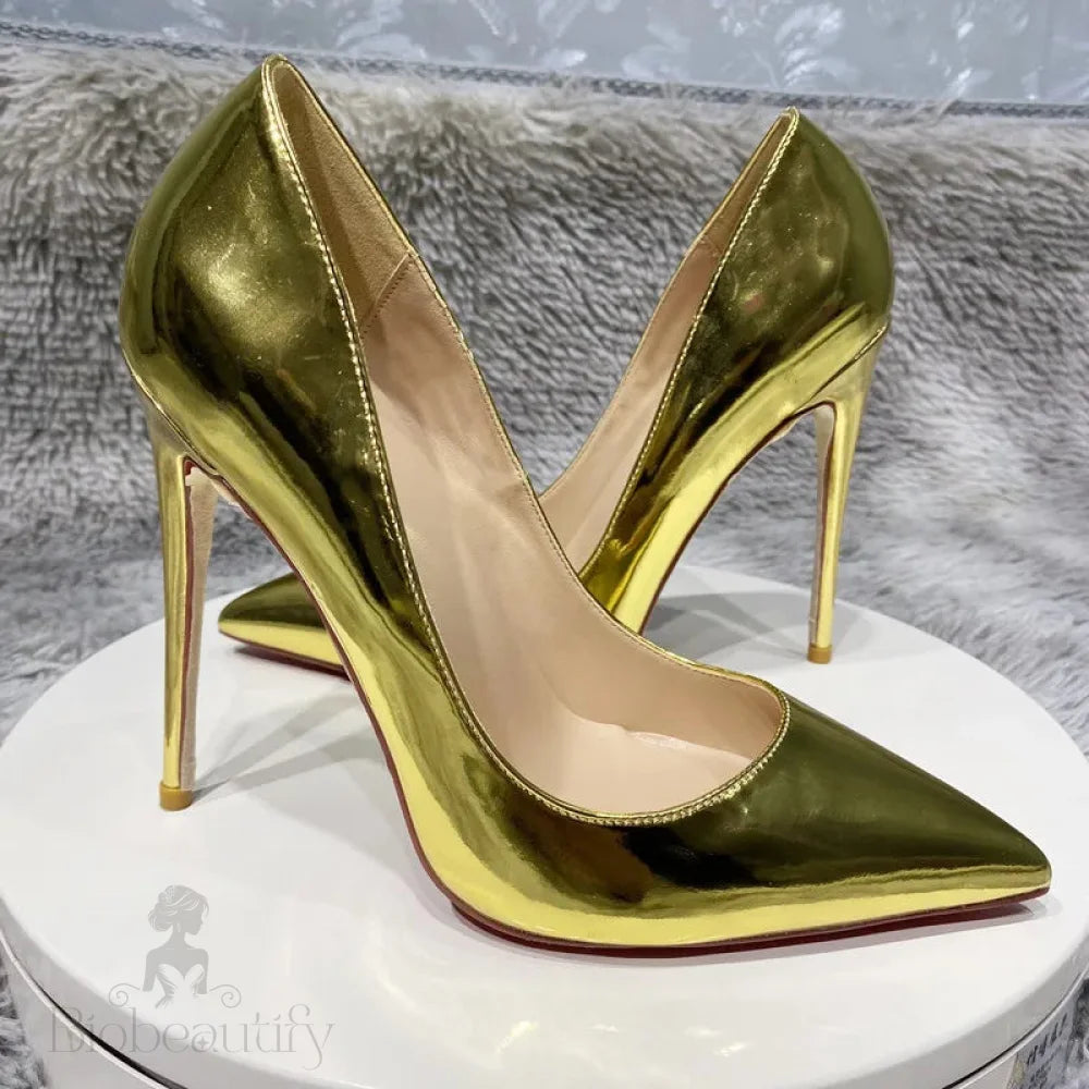 Mirror Gold Women Pointy Toe High Heel Wedding Bridal Dress Shoes