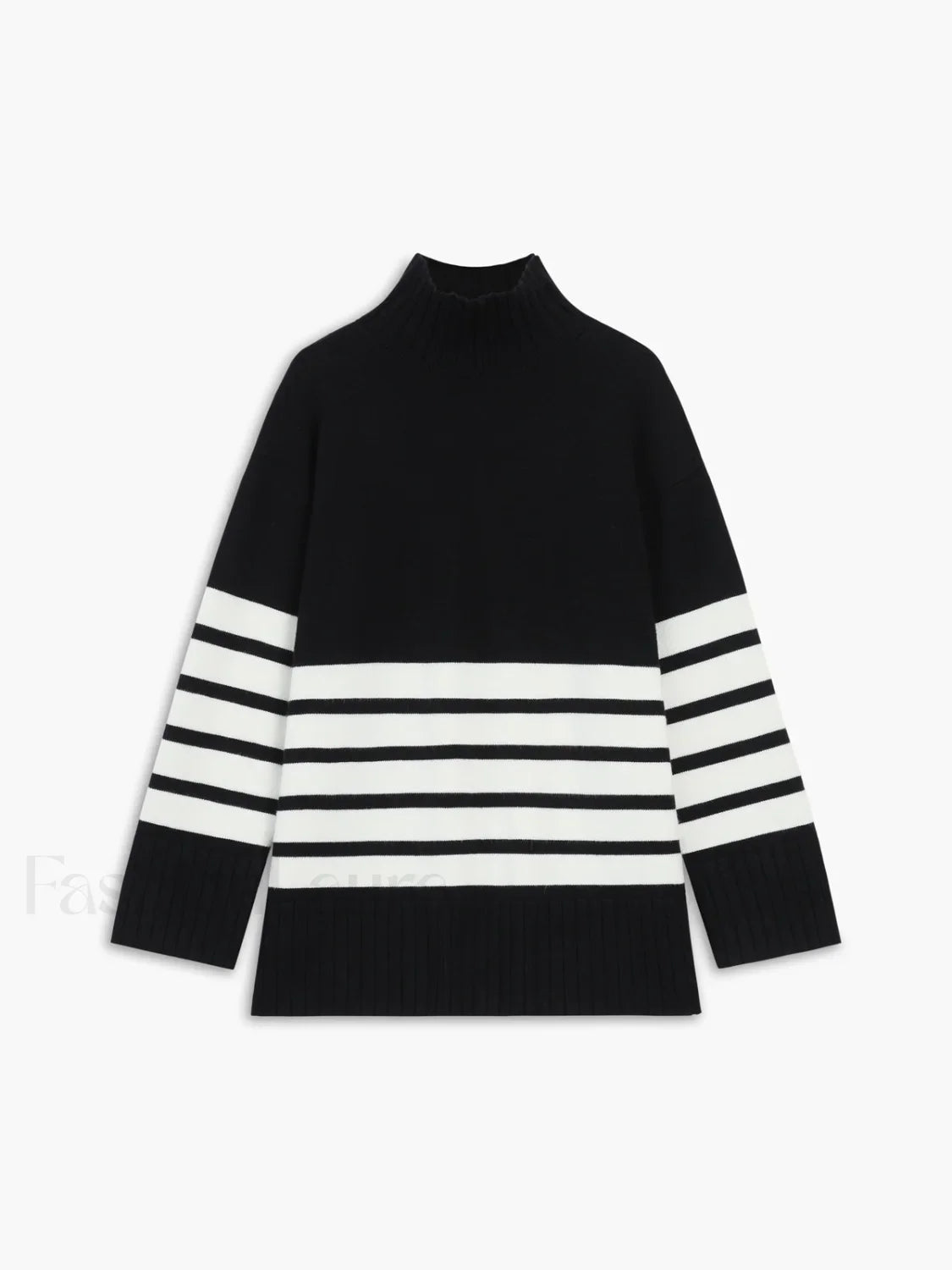 Miss Paris Mock Neck Stripe Sweater Black / XS Sweaters