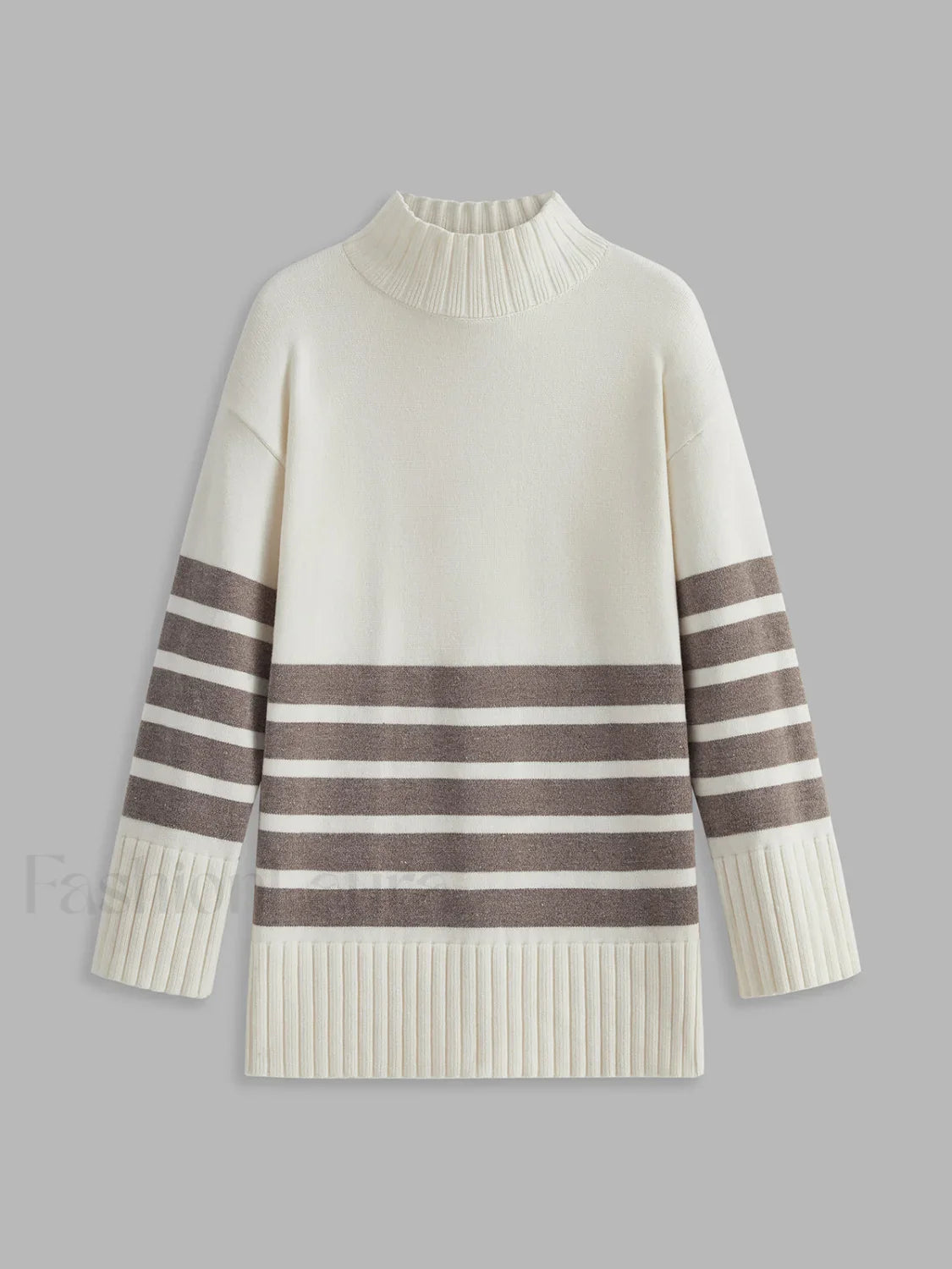 Miss Paris Mock Neck Stripe Sweater Khaki / XS Sweaters