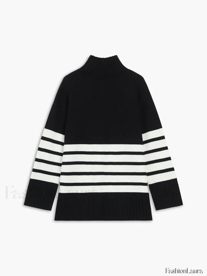 Miss Paris Mock Neck Stripe Sweater Sweaters