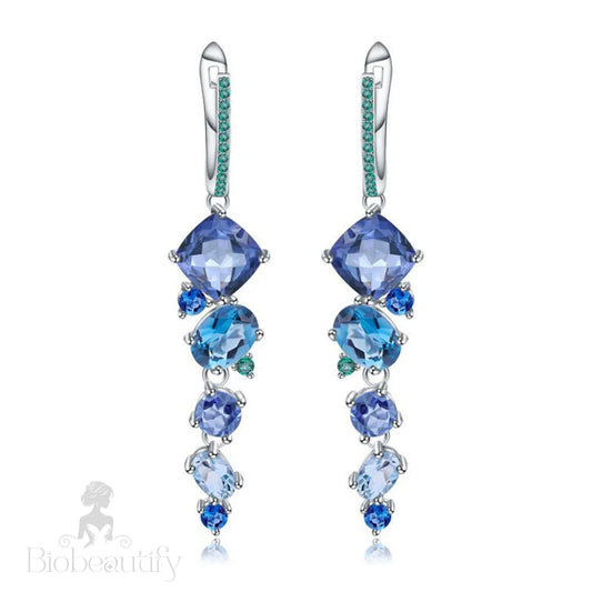 Mixed Shape Swiss Blue Topaz Mystic Quartz Drop Earrings / One Size