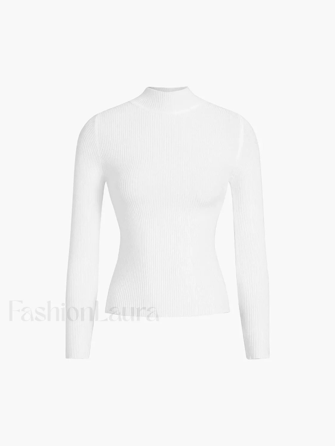 Mock Neck Rib Long Sleeve Knit Top Knit Tops