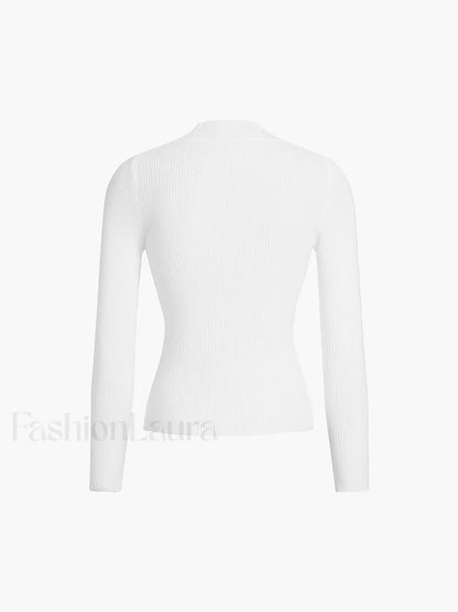 Mock Neck Rib Long Sleeve Knit Top Knit Tops