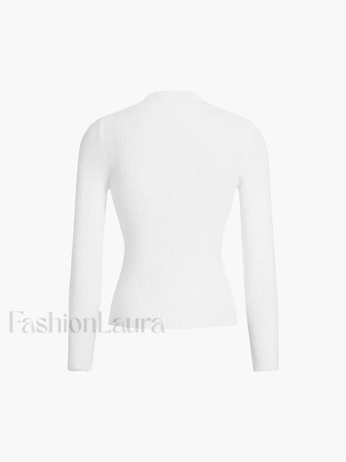 Mock Neck Rib Long Sleeve Knit Top Knit Tops