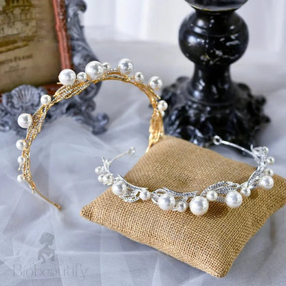 Montgomery Pearl Bridal Headband Tiara Silver Gold Options