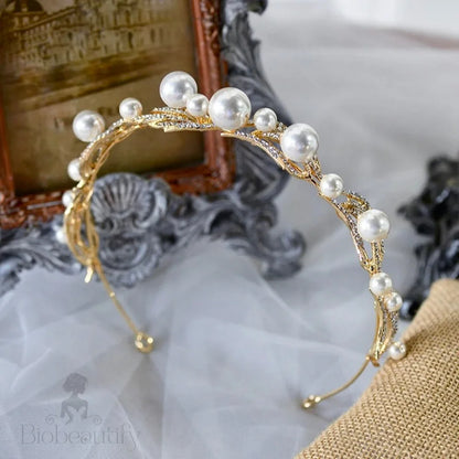 Montgomery Pearl Bridal Headband Tiara Silver Gold Options