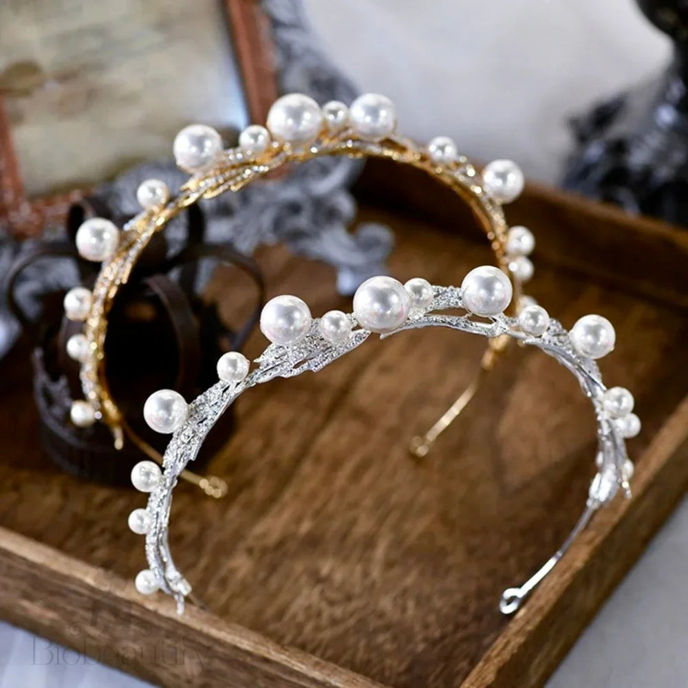 Montgomery Pearl Bridal Headband Tiara Silver Gold Options