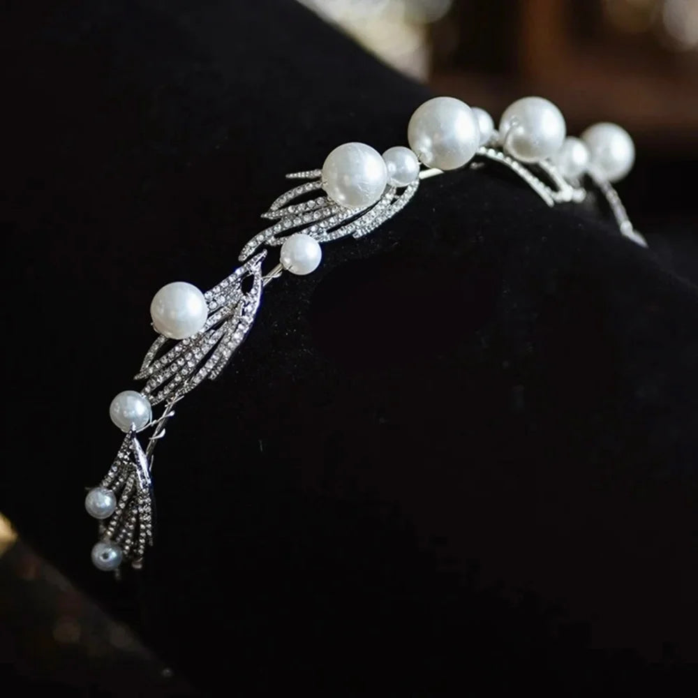 Wedding Hair Accessories - Pearl Bridal Headband / Tiara - Available in Silver and Gold