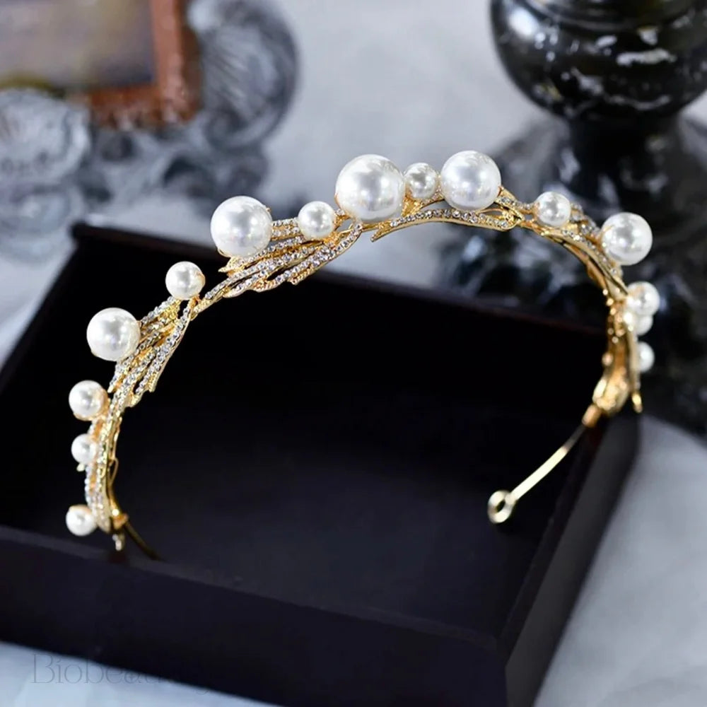 Wedding Hair Accessories - Pearl Bridal Headband / Tiara - Available in Silver and Gold