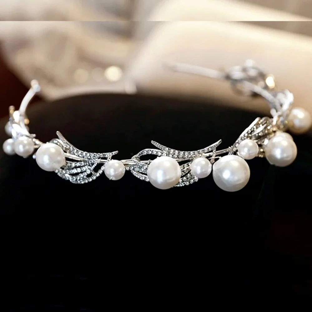 Montgomery Pearl Bridal Headband Tiara Silver Gold Options