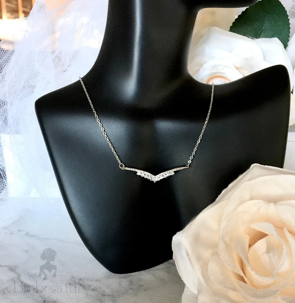 Morena Minimalist 925 Sterling Silver Cz Wedding Necklace