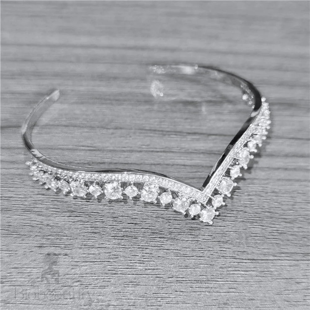 Morena V-Shaped Bridal Bracelet With Cubic Zirconia