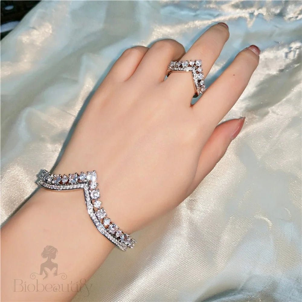 Morena V-Shaped Bridal Bracelet With Cubic Zirconia