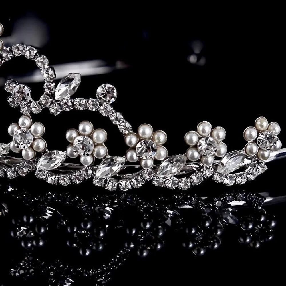 Morgan Wedding Tiara With Pearls And Cubic Zirconia