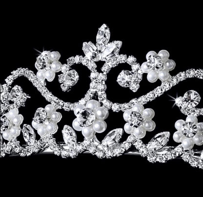 Morgan Wedding Tiara With Pearls And Cubic Zirconia