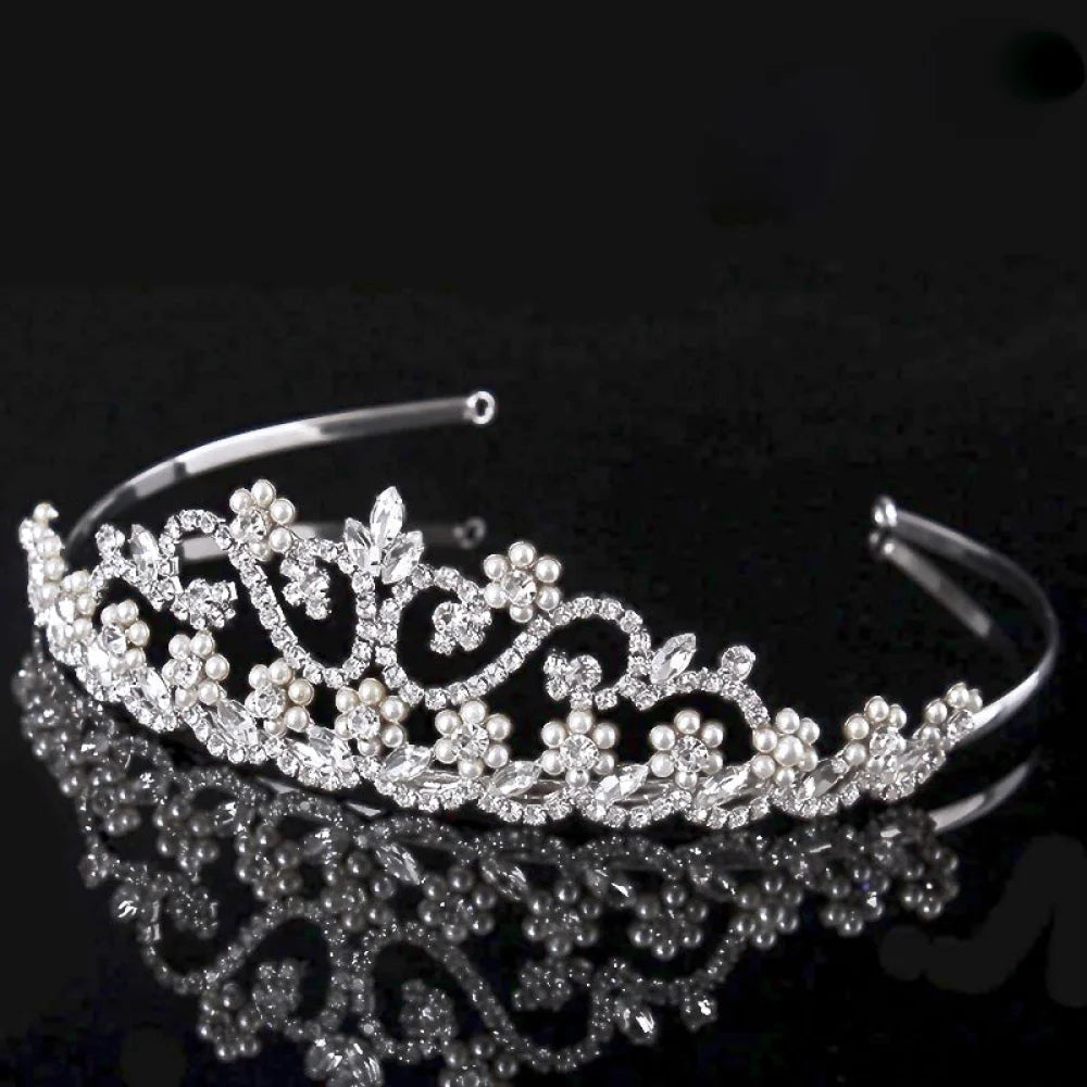 Morgan Wedding Tiara With Pearls And Cubic Zirconia