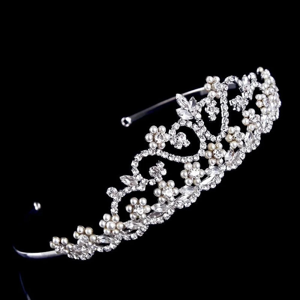 Morgan Wedding Tiara With Pearls And Cubic Zirconia