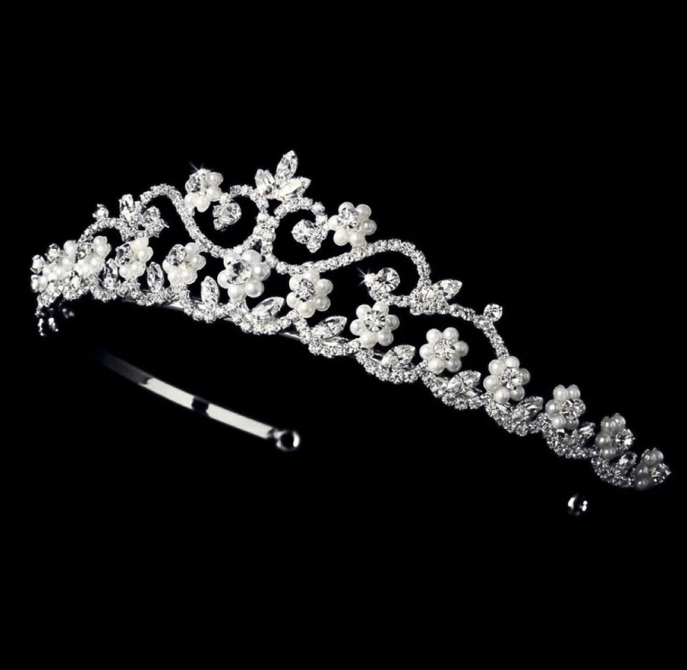 Morgan Wedding Tiara With Pearls And Cubic Zirconia