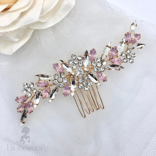 Morgana Pink Opal Rose Gold Bridal Hair Comb