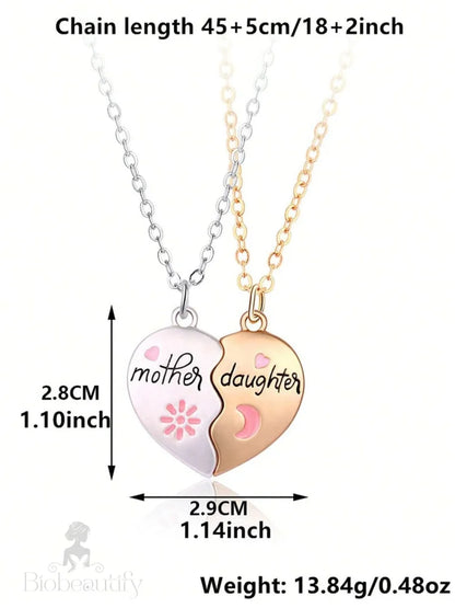 Mother Daughter Magnetic Heart Necklace Set - White Alloy