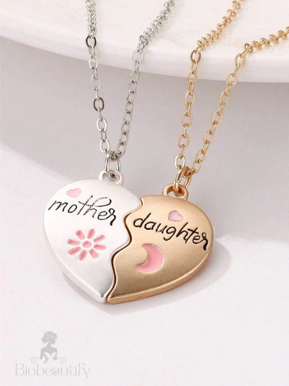 Mother Daughter Magnetic Heart Necklace Set - White Alloy