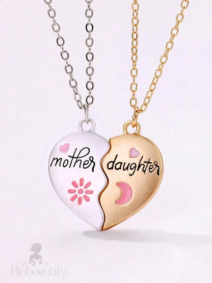 Mother Daughter Magnetic Heart Necklace Set - White Alloy / One Size