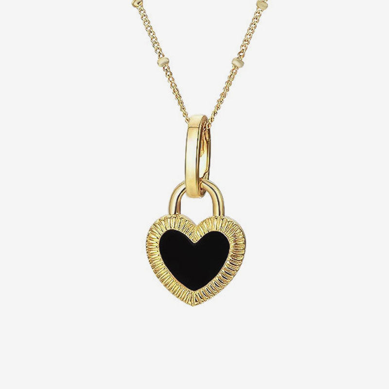 Black Onyx Heart Pendant With Mother Of Pearl Satellite Chain Choker Necklace Gold / One Size