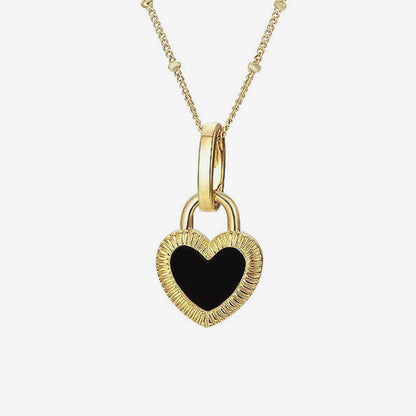 Black Onyx Heart Pendant With Mother Of Pearl Satellite Chain Choker Necklace Gold / One Size