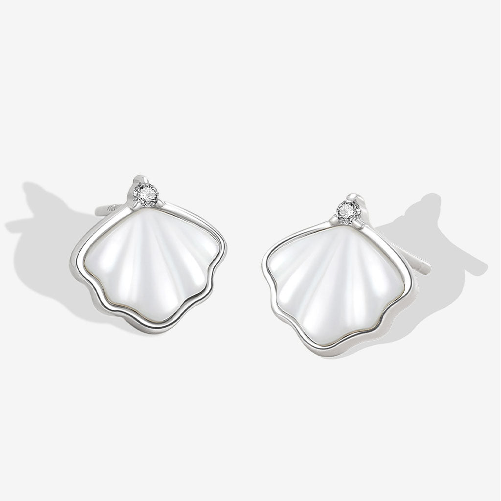 Rhodium Plated Ginkgo Leaf Earrings With Mother Of Pearl And Cubic Zirconia Silver / One Size